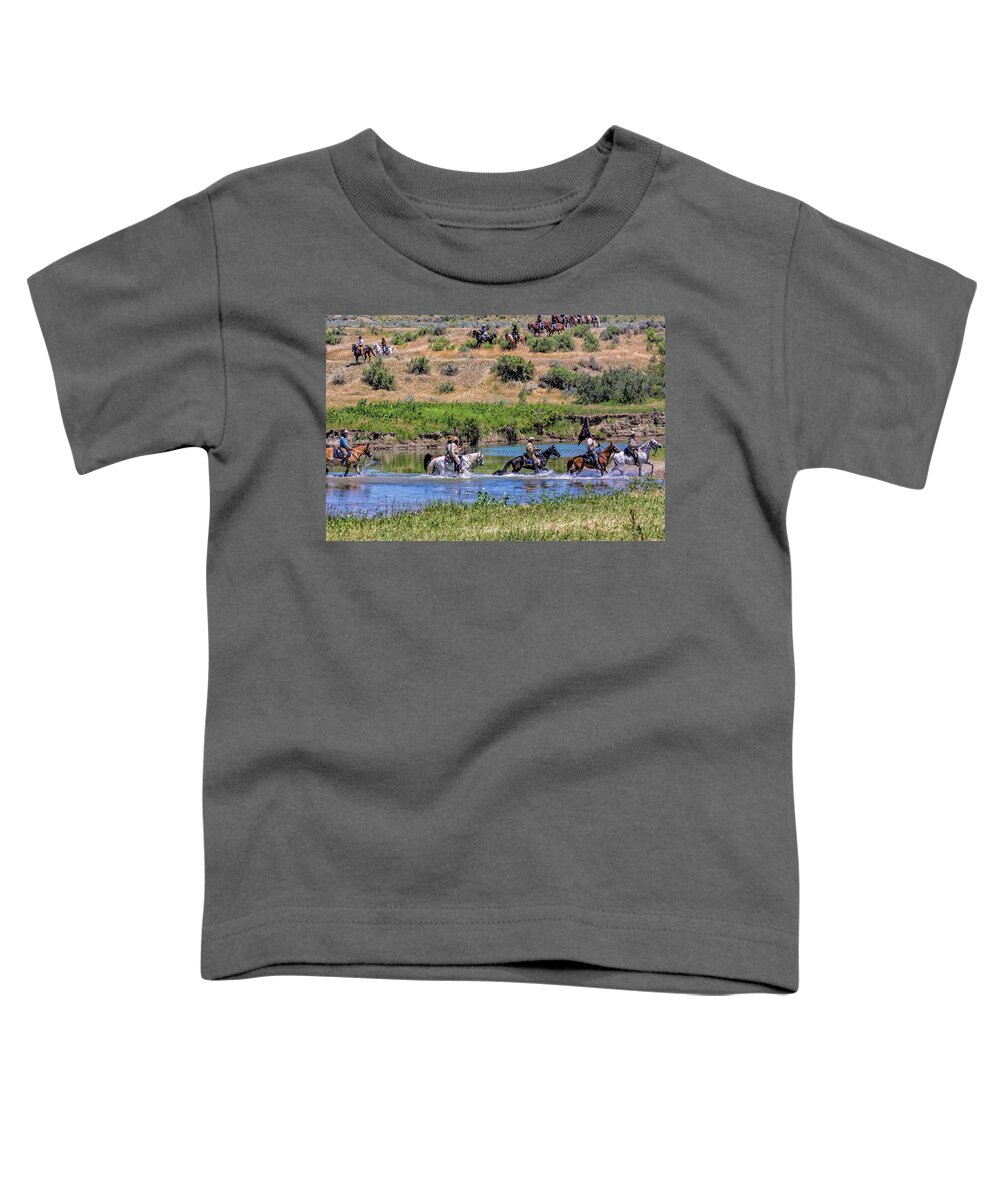 Little Bighorn Re-enactment Toddler T-Shirt featuring the photograph Custer and His 7th Cavalry Troops by Donald Pash