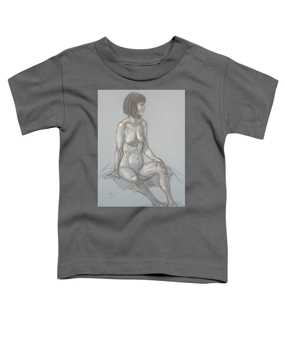 Realism Toddler T-Shirt featuring the drawing Cynthia Seated from Side by Donelli DiMaria