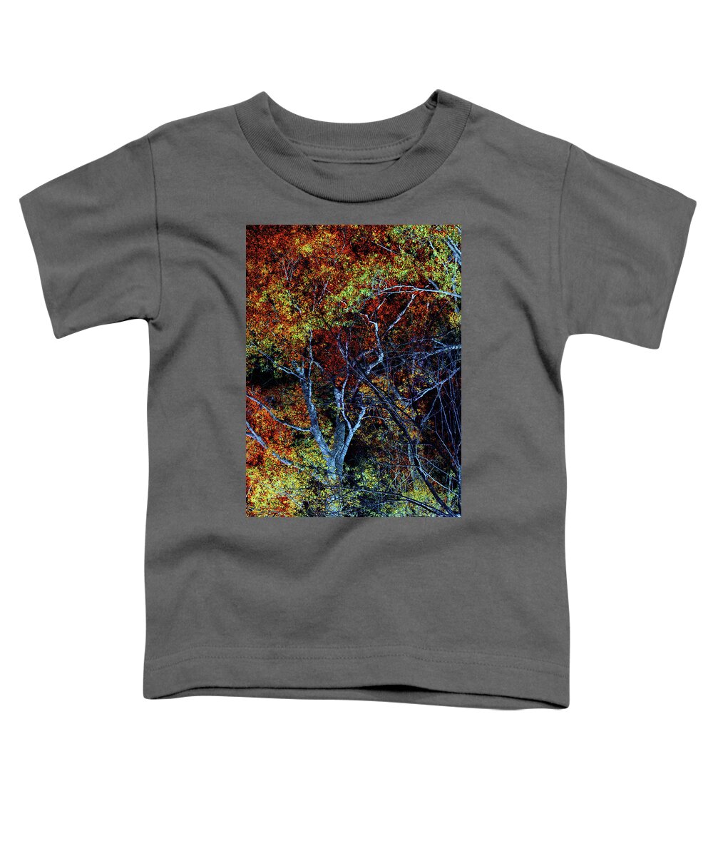 Trees Toddler T-Shirt featuring the mixed media Dancing Branches Rust by Lesa Fine