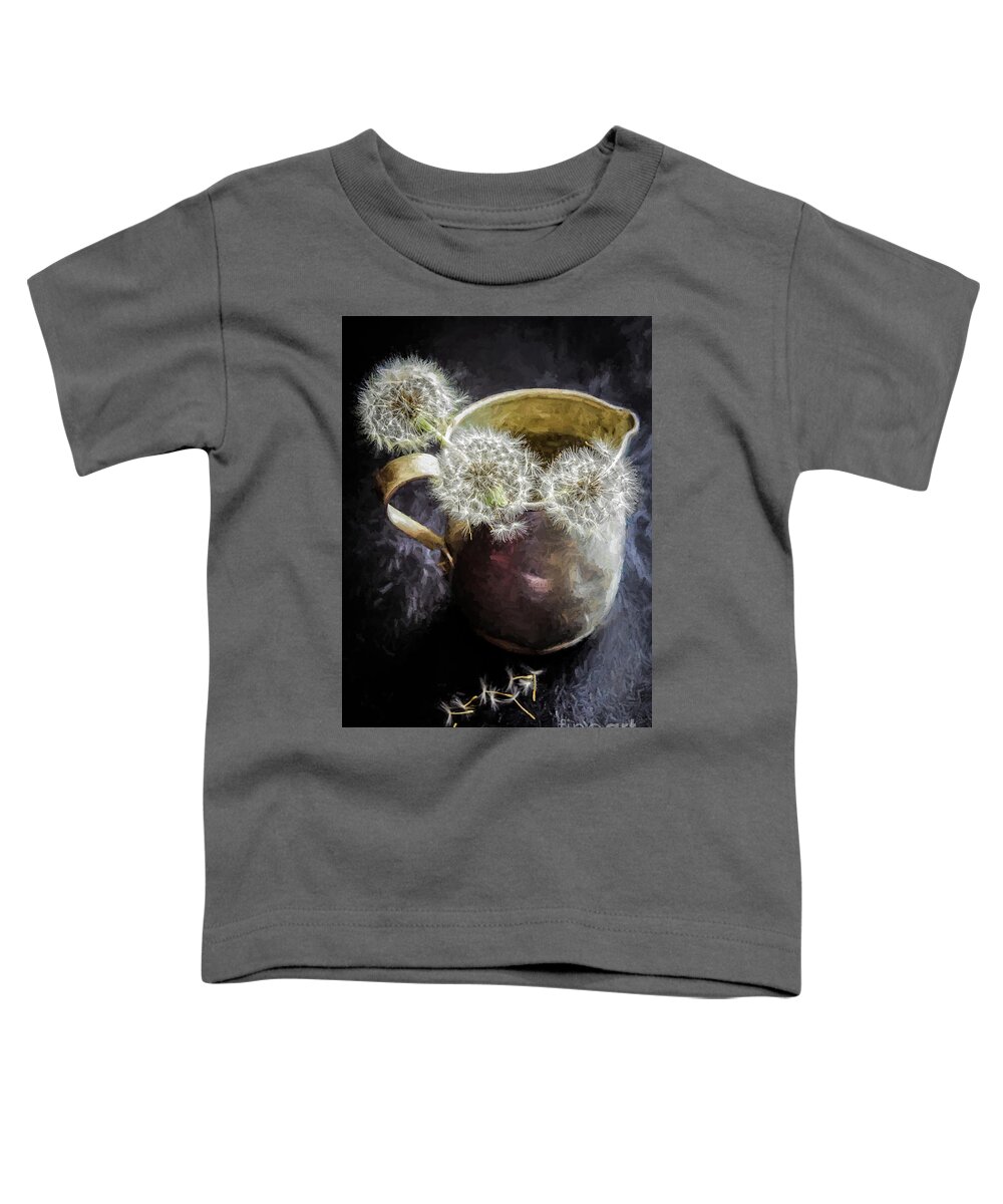 Plant Toddler T-Shirt featuring the photograph Dandelion Blowballs in Tin Pitcher by Kathleen K Parker