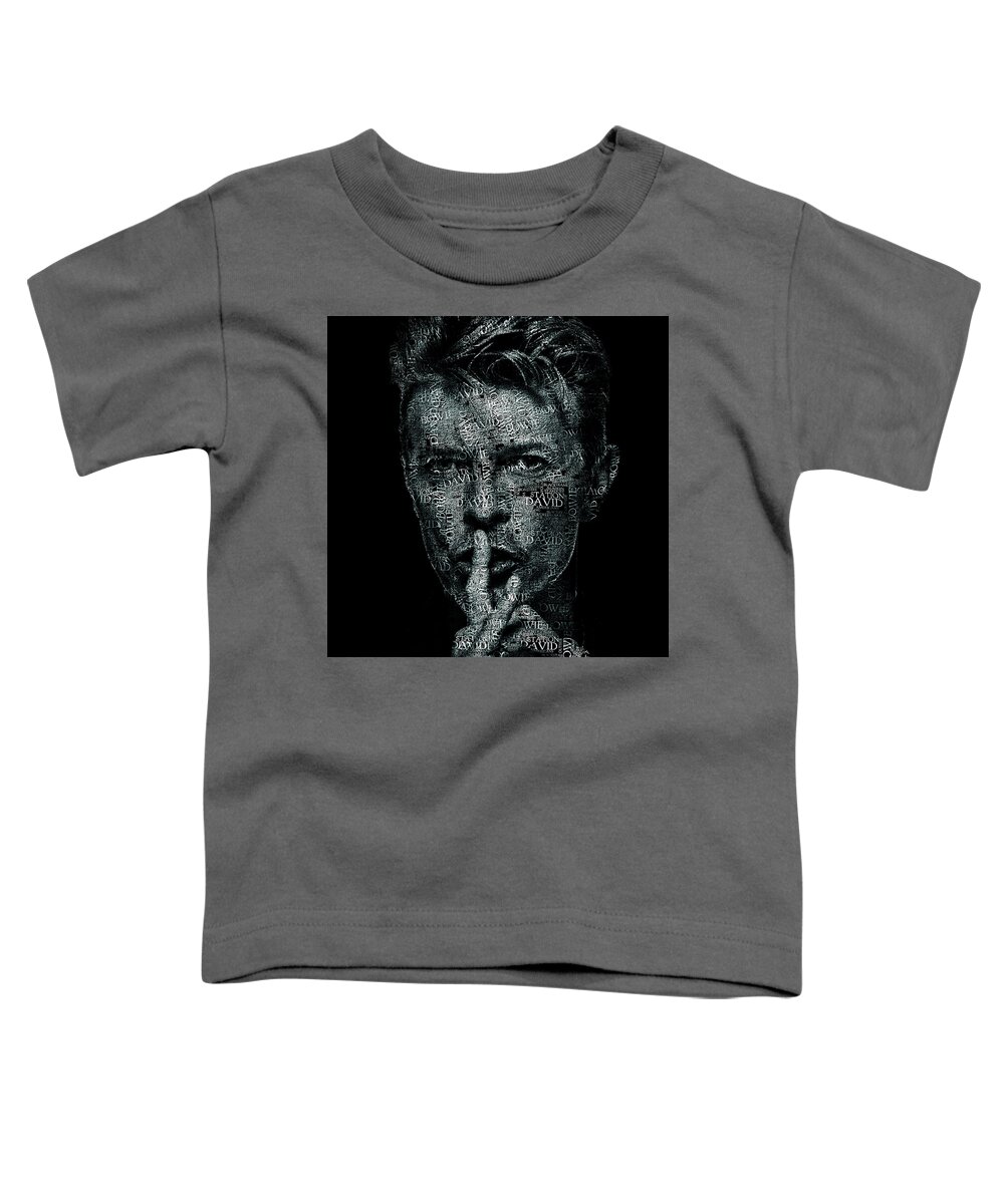 Bowie Toddler T-Shirt featuring the digital art David Bowie Text Portrait - Typographic face poster created with all the album titles by David Bowie by SP JE Art
