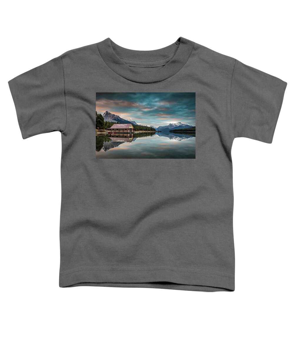 Maligne Toddler T-Shirt featuring the photograph Dawn at Maligne Lake by Pierre Leclerc Photography