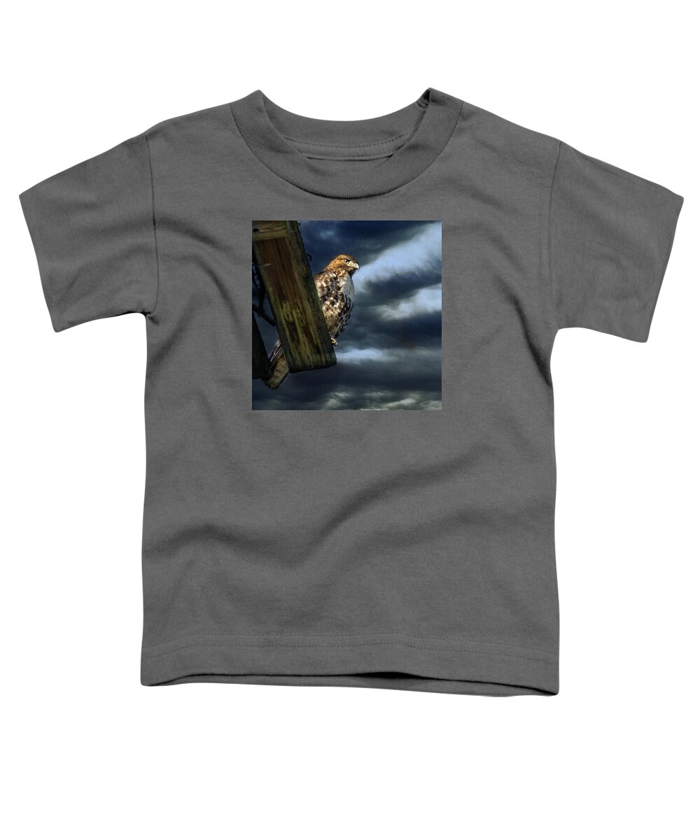 Buteo Toddler T-Shirt featuring the photograph Defiance by Belinda Greb