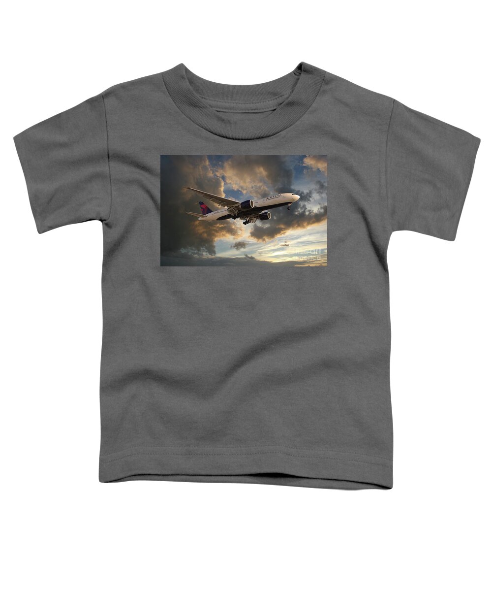 Delta Airlines Toddler T-Shirt featuring the digital art Delta Air Lines Boeing 777-200LR by Airpower Art