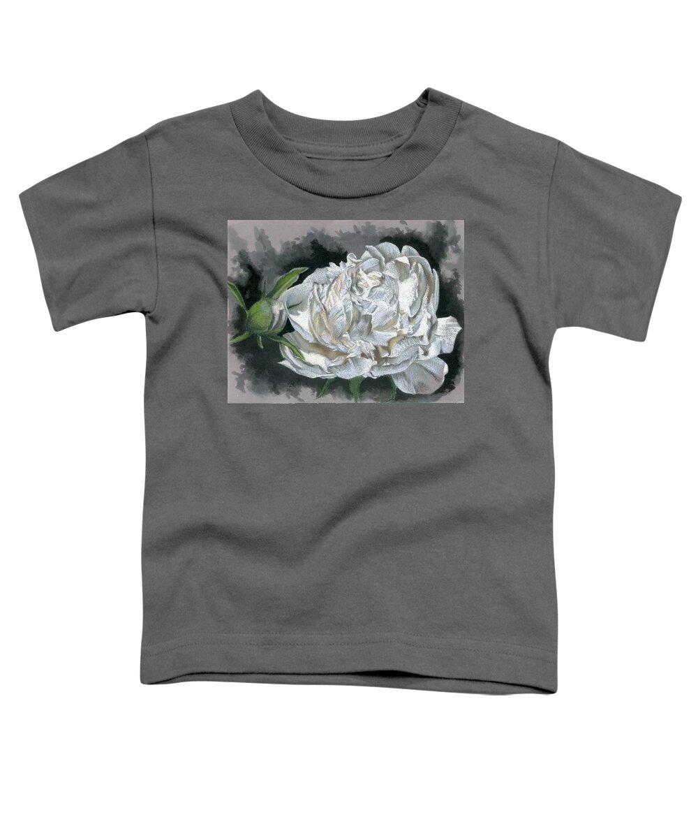 Peony Toddler T-Shirt featuring the mixed media Demure by Barbara Keith