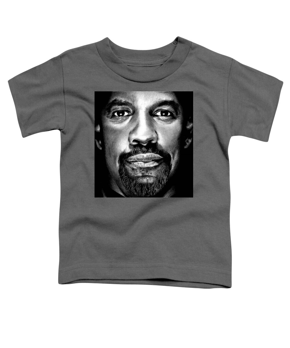 Denzel Washington Toddler T-Shirt featuring the drawing Denzel Washington by Rick Fortson