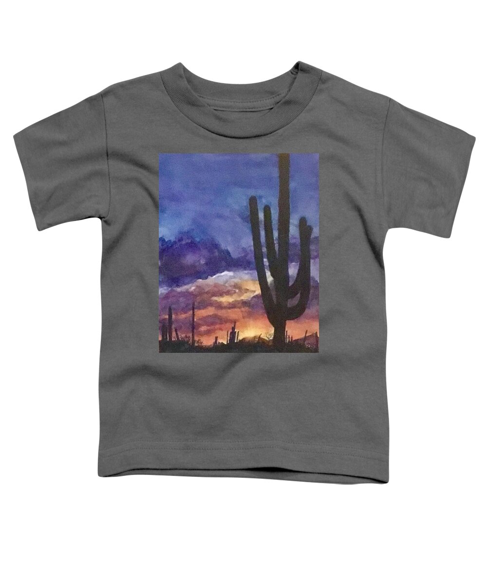 Arizona Toddler T-Shirt featuring the painting Desert at Dusk by Cheryl Wallace