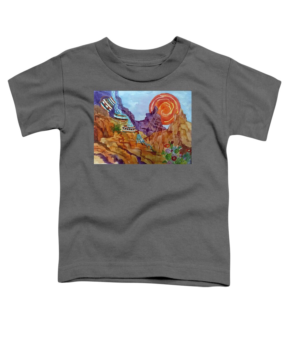 Desert Toddler T-Shirt featuring the painting Desert Waterfall by Ellen Levinson