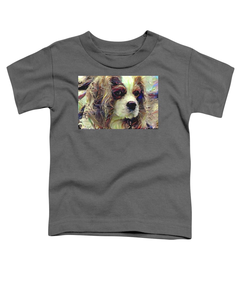 Cavalier King Charles Spaniel Toddler T-Shirt featuring the mixed media Dixie the King Charles Spaniel by Peggy Collins