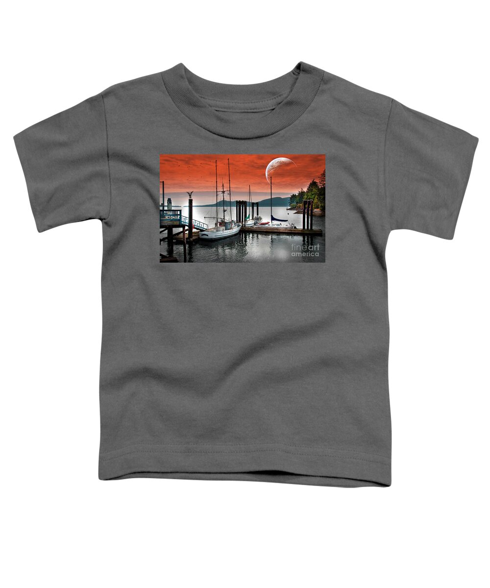 Boats Toddler T-Shirt featuring the photograph Dock and the moon by Barry Weiss