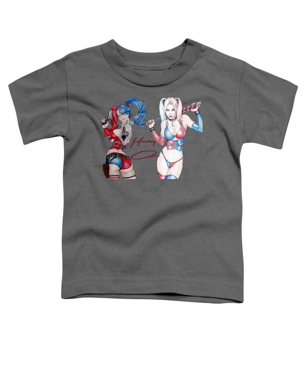 Harley Toddler T-Shirt featuring the drawing Double Trouble by Bill Richards