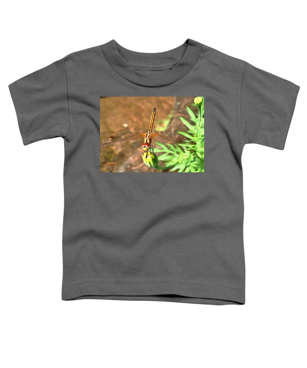 Green Toddler T-Shirt featuring the painting Dragonfly by Taiche Acrylic Art