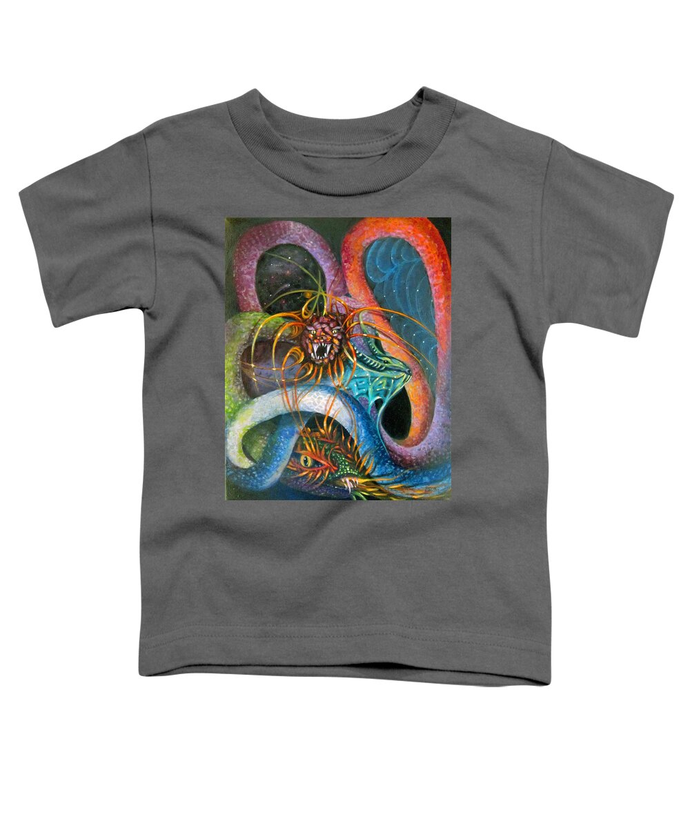 Curvismo Toddler T-Shirt featuring the painting Dragons Three by Sherry Strong