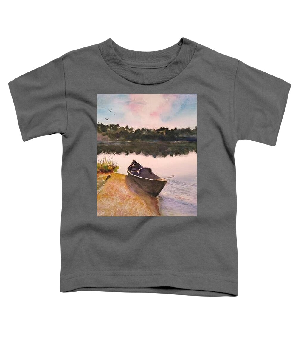 Boats Toddler T-Shirt featuring the painting Drue's Canoe by Bobby Walters