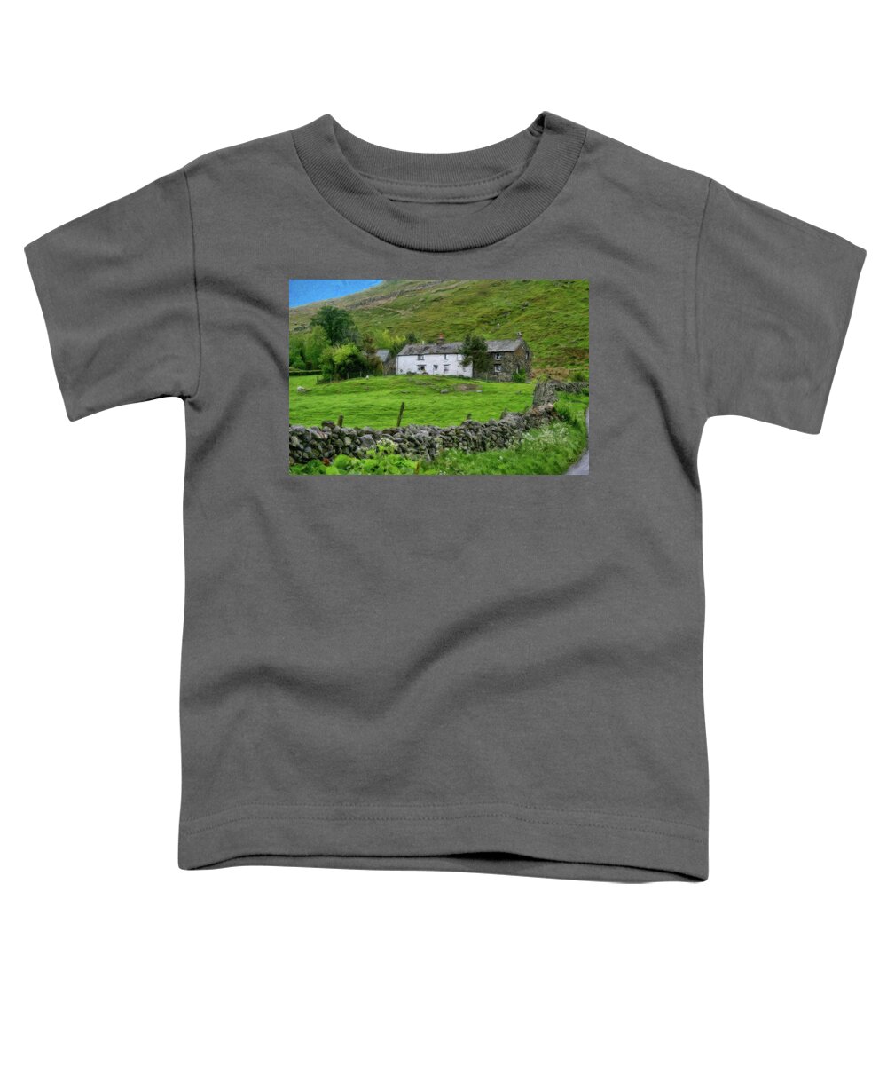 Landscape Toddler T-Shirt featuring the painting Dry Stone Wall and White Cottage - DWP416022 by Dean Wittle
