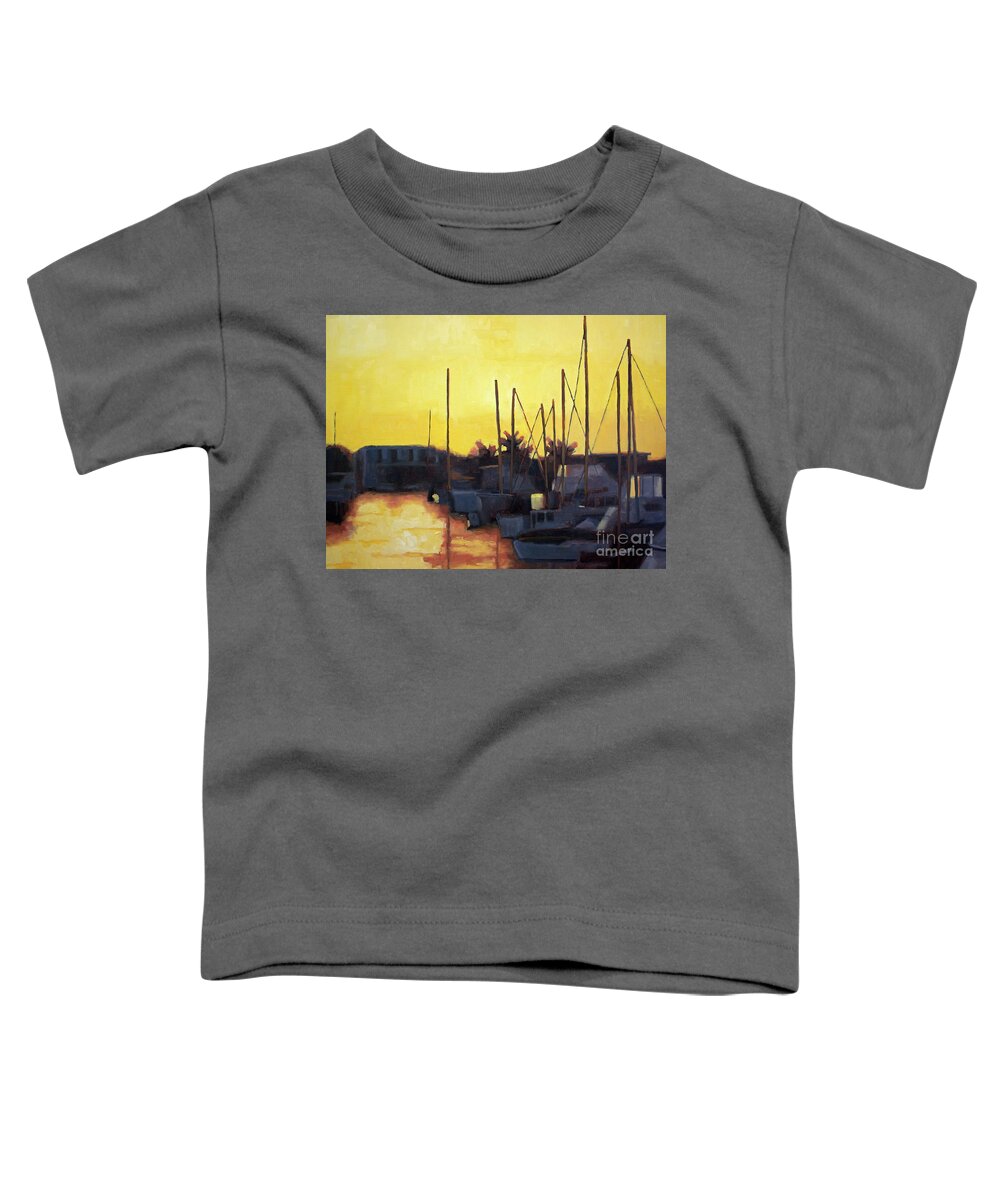 Boats Toddler T-Shirt featuring the painting Dusk at the marina by Tate Hamilton
