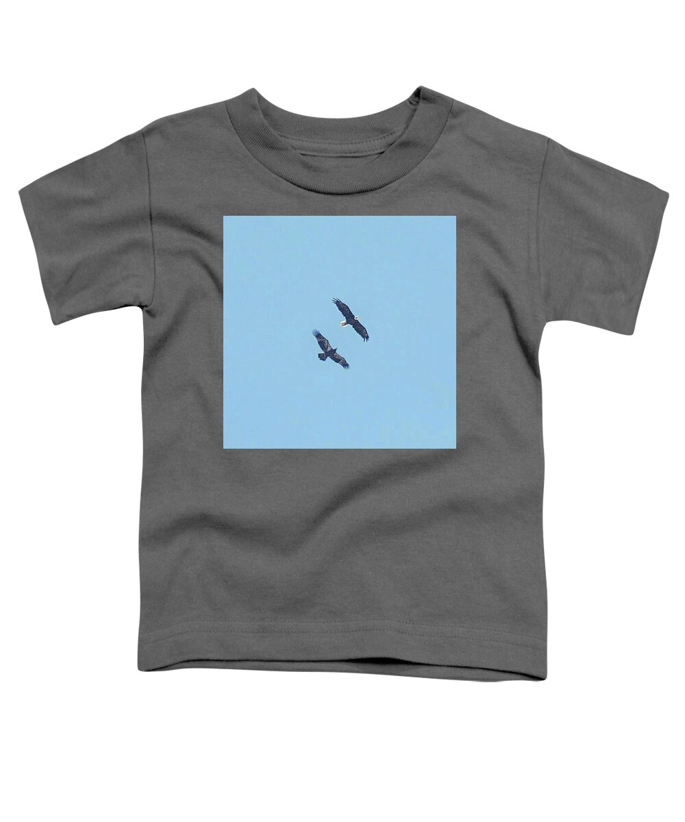 Bald Eagles Toddler T-Shirt featuring the photograph E9 and parent soaring preparing for a new adventure by Liz Grindstaff