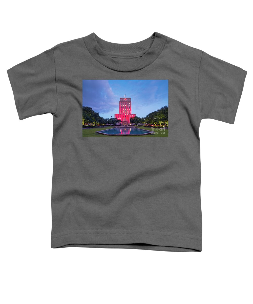 Downtown Toddler T-Shirt featuring the photograph Early Dawn Architectural Photograph of Houston City Hall and Hermann Square - Downtown Houston Texas by Silvio Ligutti