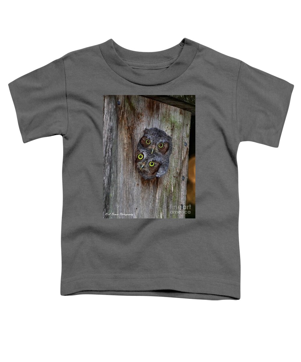 Eastern Screech Owl Toddler T-Shirt featuring the photograph Eastern Screech Owl Chicks by Barbara Bowen