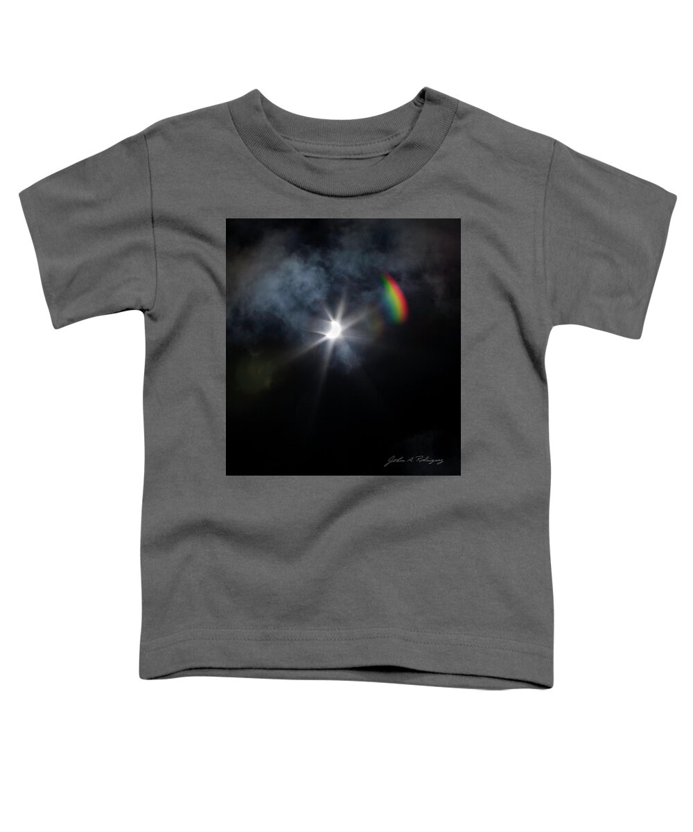 Sun Toddler T-Shirt featuring the photograph Solar Eclipse 2017 and Rainbow by John A Rodriguez