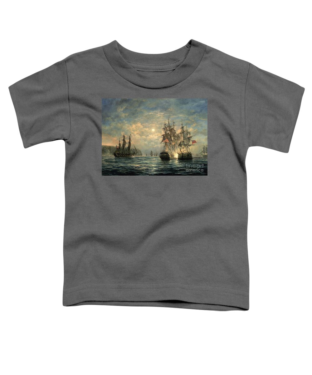 American War Of Independence Toddler T-Shirt featuring the painting Engagement Between the 'Bonhomme Richard' and the ' Serapis' off Flamborough Head by Richard Willis