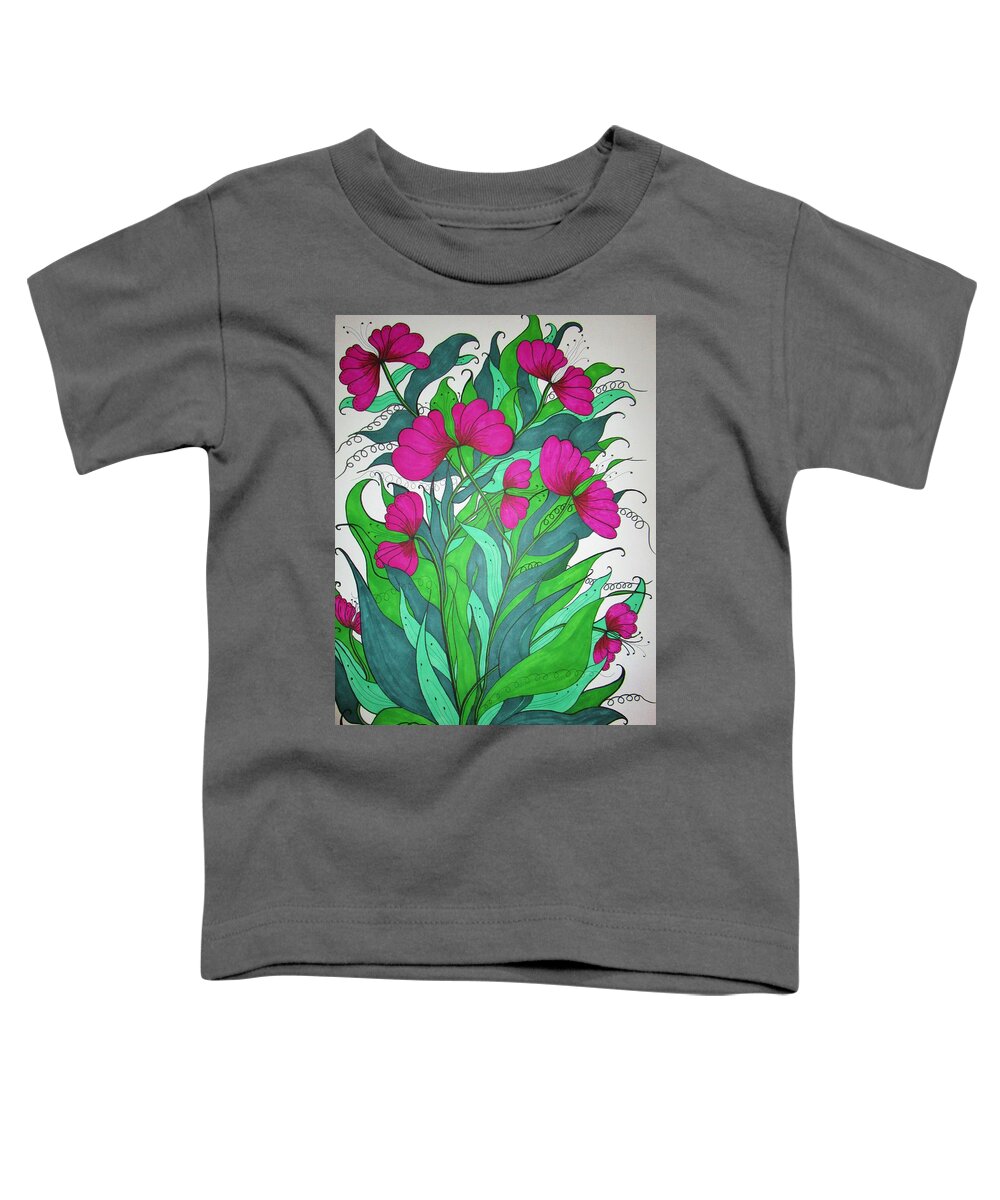 Floral Toddler T-Shirt featuring the drawing Exuberant by Rosita Larsson