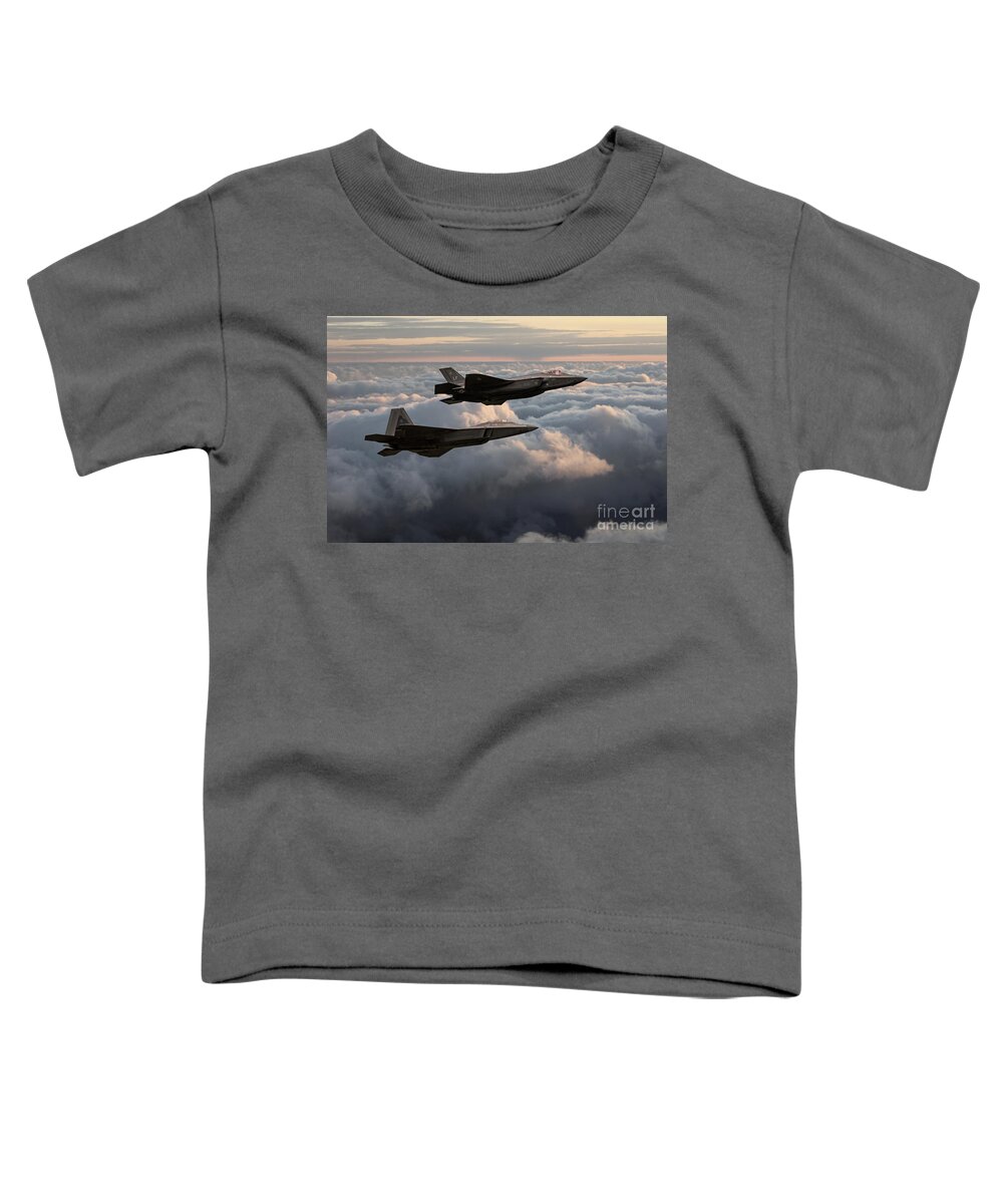 F35 And F22 Toddler T-Shirt featuring the digital art F22 with F35 by Airpower Art