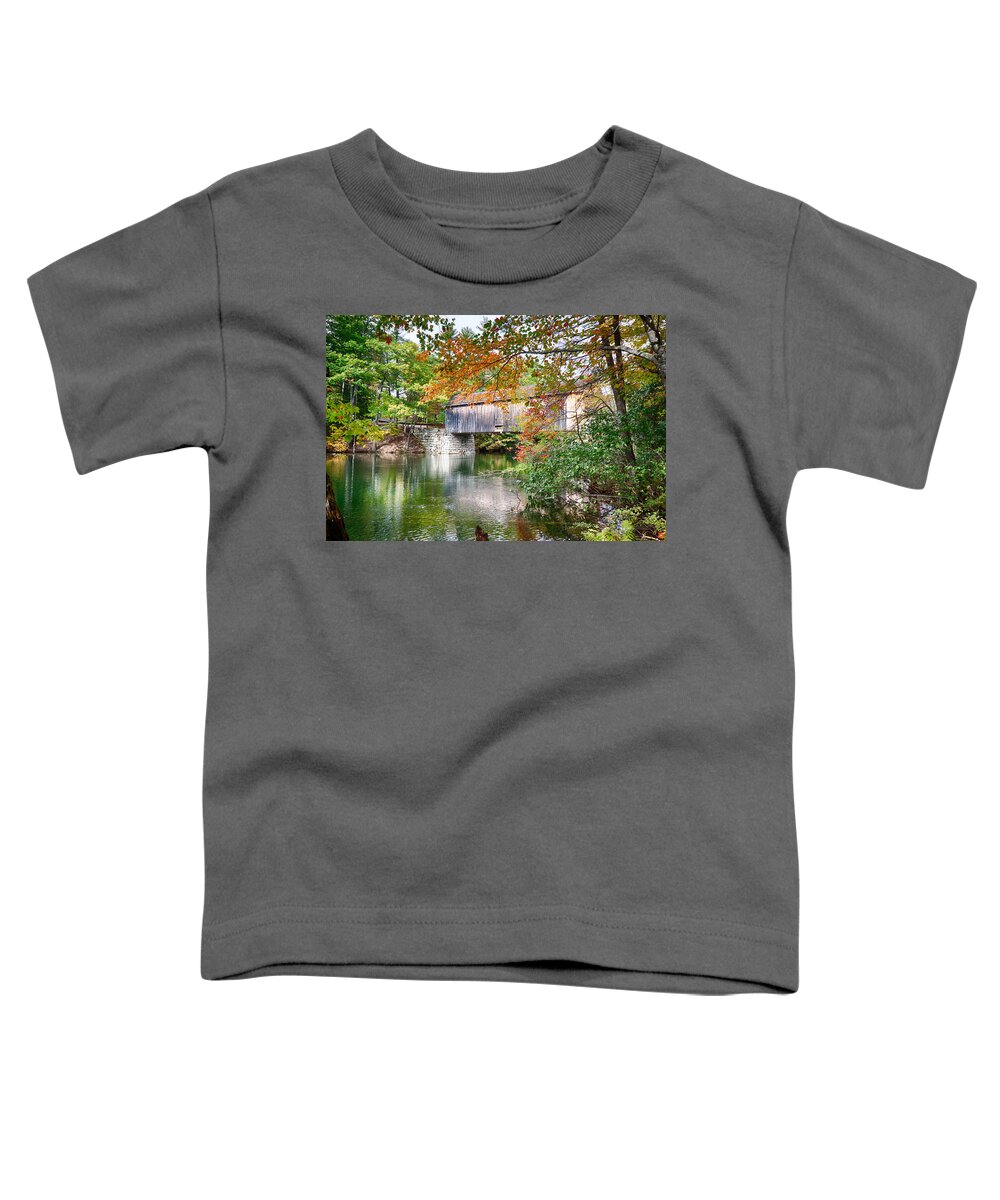 Autumn Foliage New England Toddler T-Shirt featuring the photograph Fall colors over the Babs covered bridge by Jeff Folger