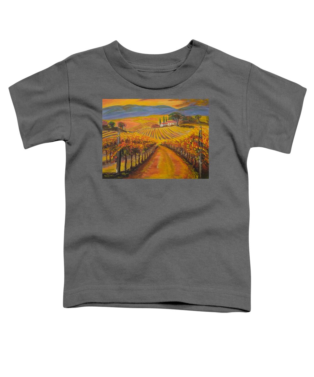 Fall Vineyards Toddler T-Shirt featuring the painting Fall Vineyards by Eric Johansen