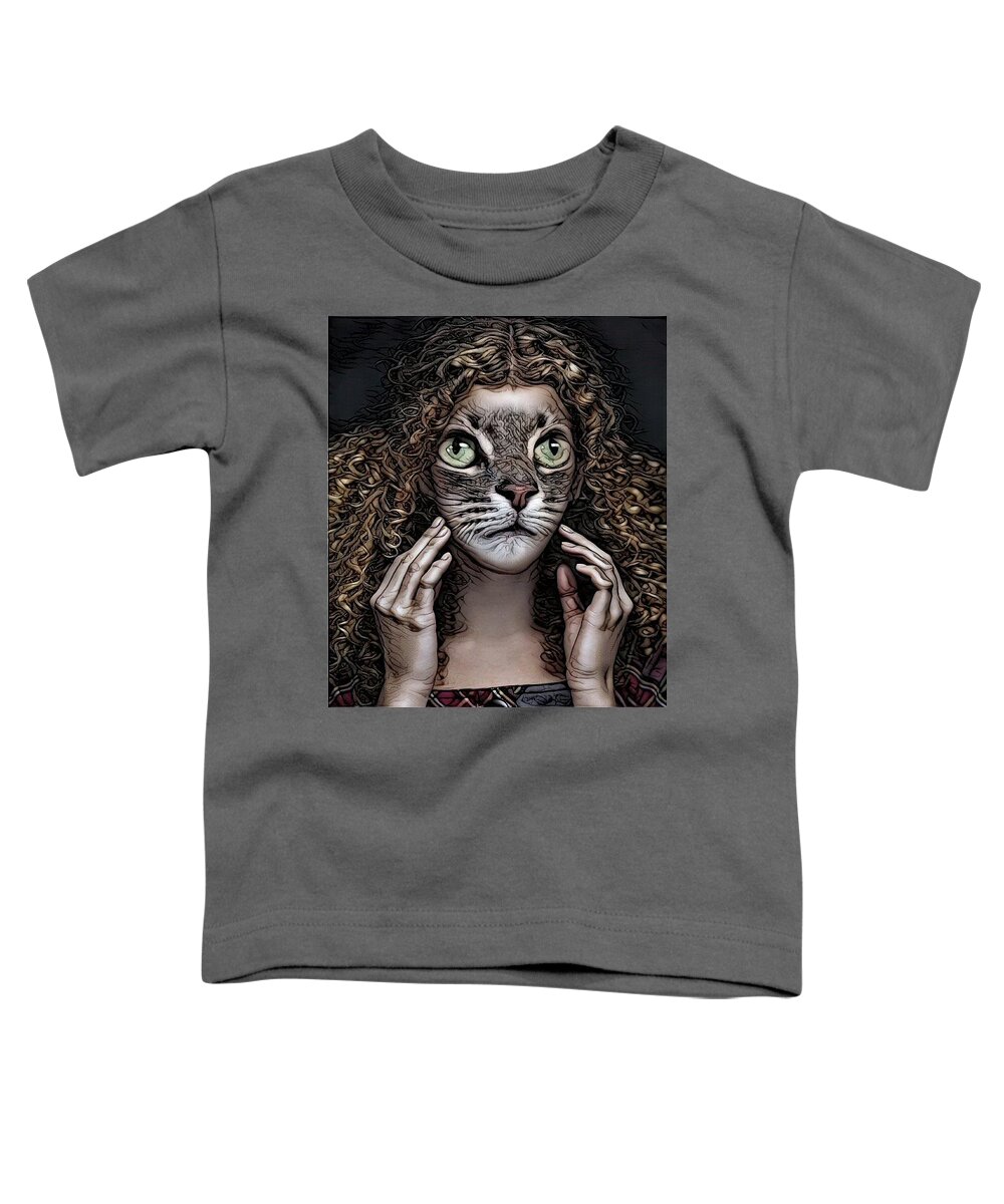 Digital Art Toddler T-Shirt featuring the digital art Fantasy Cat Art 34 by Artful Oasis