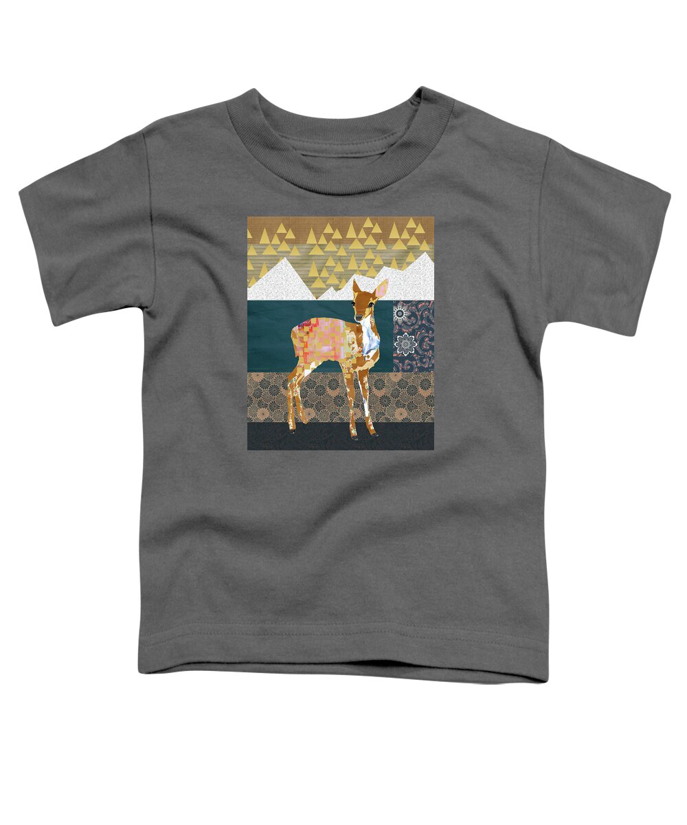 Fawn Collage Toddler T-Shirt featuring the mixed media Fawn Collage by Claudia Schoen