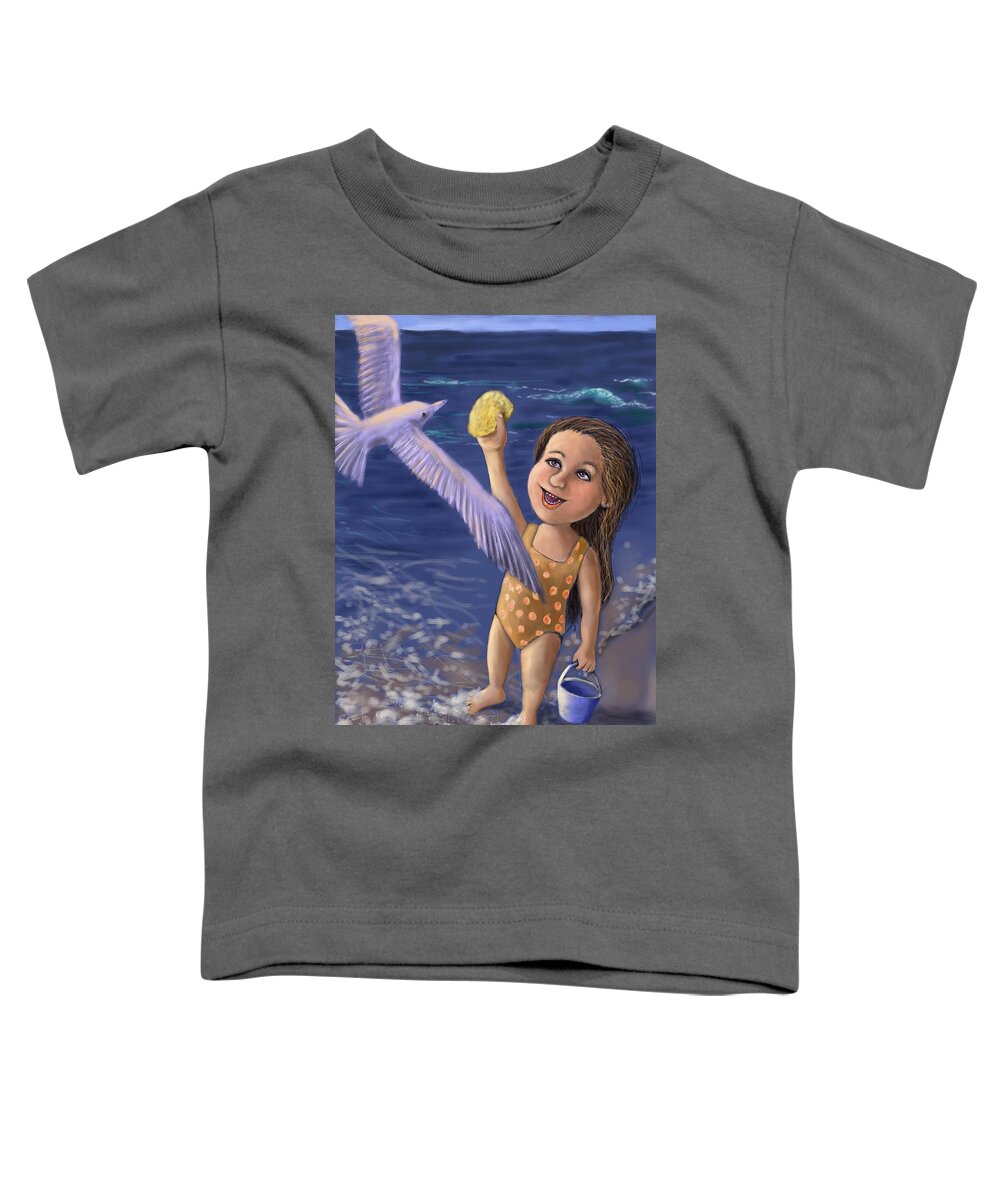 Seagull Toddler T-Shirt featuring the digital art Feeding The Seagull by Larry Whitler