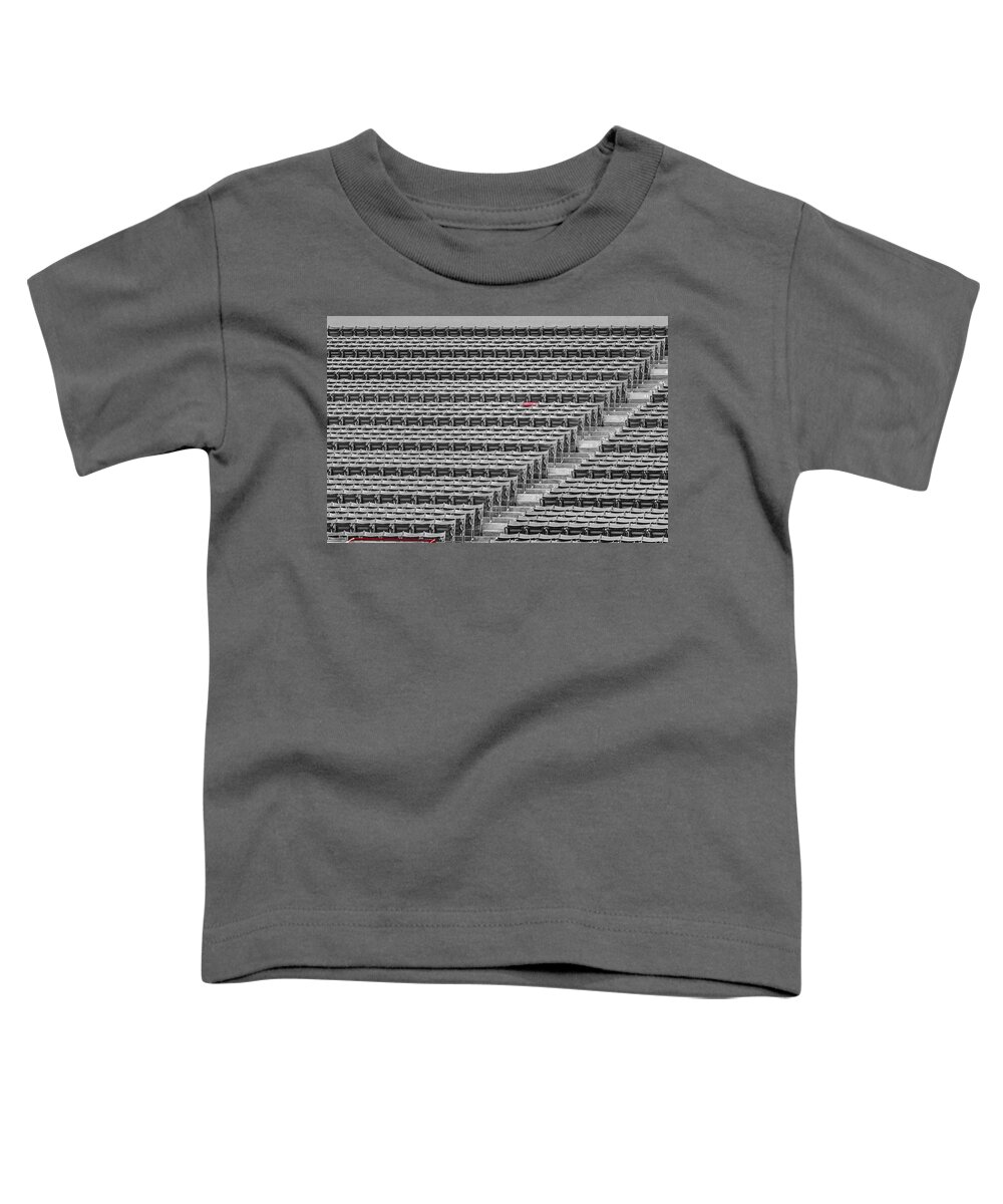 #21 Toddler T-Shirt featuring the photograph Fenway Park Red Chair Number 21 BW by Susan Candelario