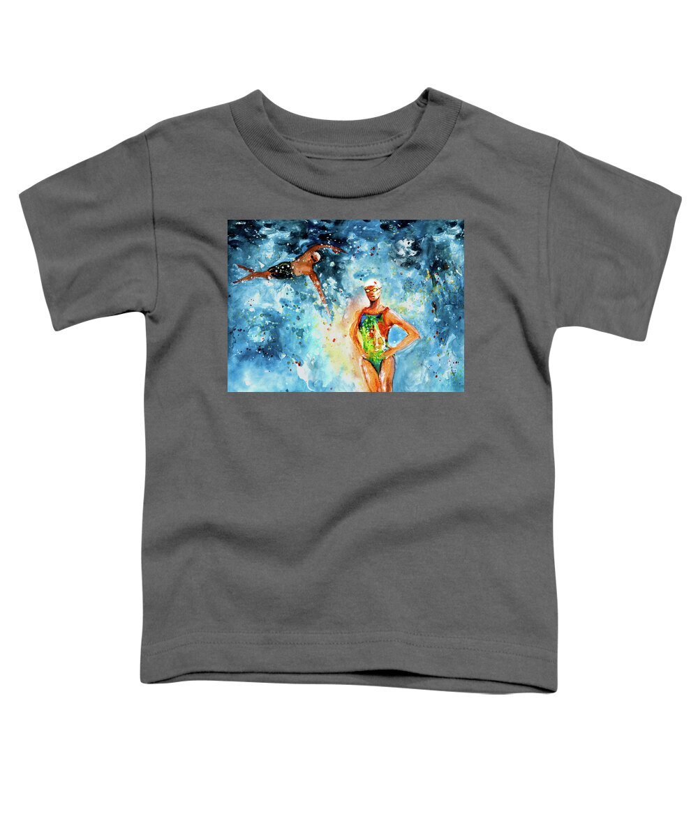 Sports Toddler T-Shirt featuring the painting Fighting Back by Miki De Goodaboom