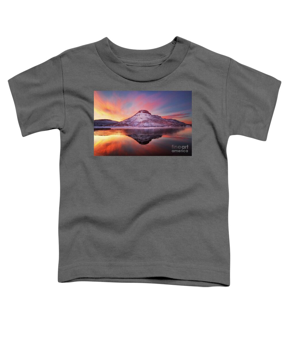 Flatiron Reservoir Toddler T-Shirt featuring the photograph Fire and Ice - Flatiron Reservoir, Loveland Colorado by Ronda Kimbrow
