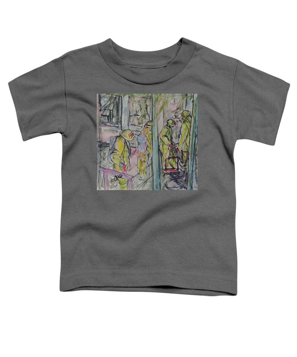 Fire Toddler T-Shirt featuring the painting Fire Fighters by Barbara O'Toole