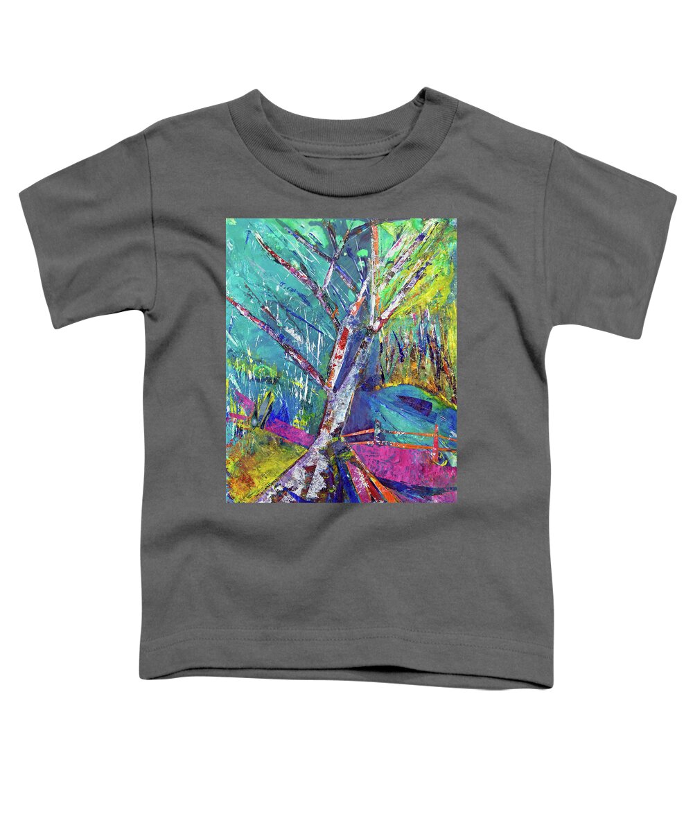 Birch Toddler T-Shirt featuring the mixed media Firey Birch by Julia Malakoff