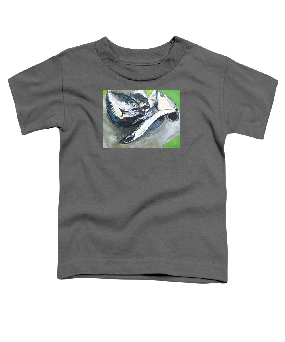  Toddler T-Shirt featuring the painting Fish on a Table by Kathleen Barnes