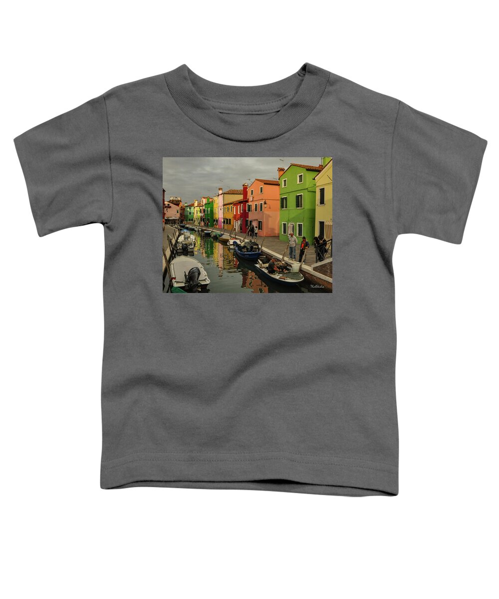 Burano Toddler T-Shirt featuring the photograph Fisherman at Work in Colorful Burano by Tim Kathka
