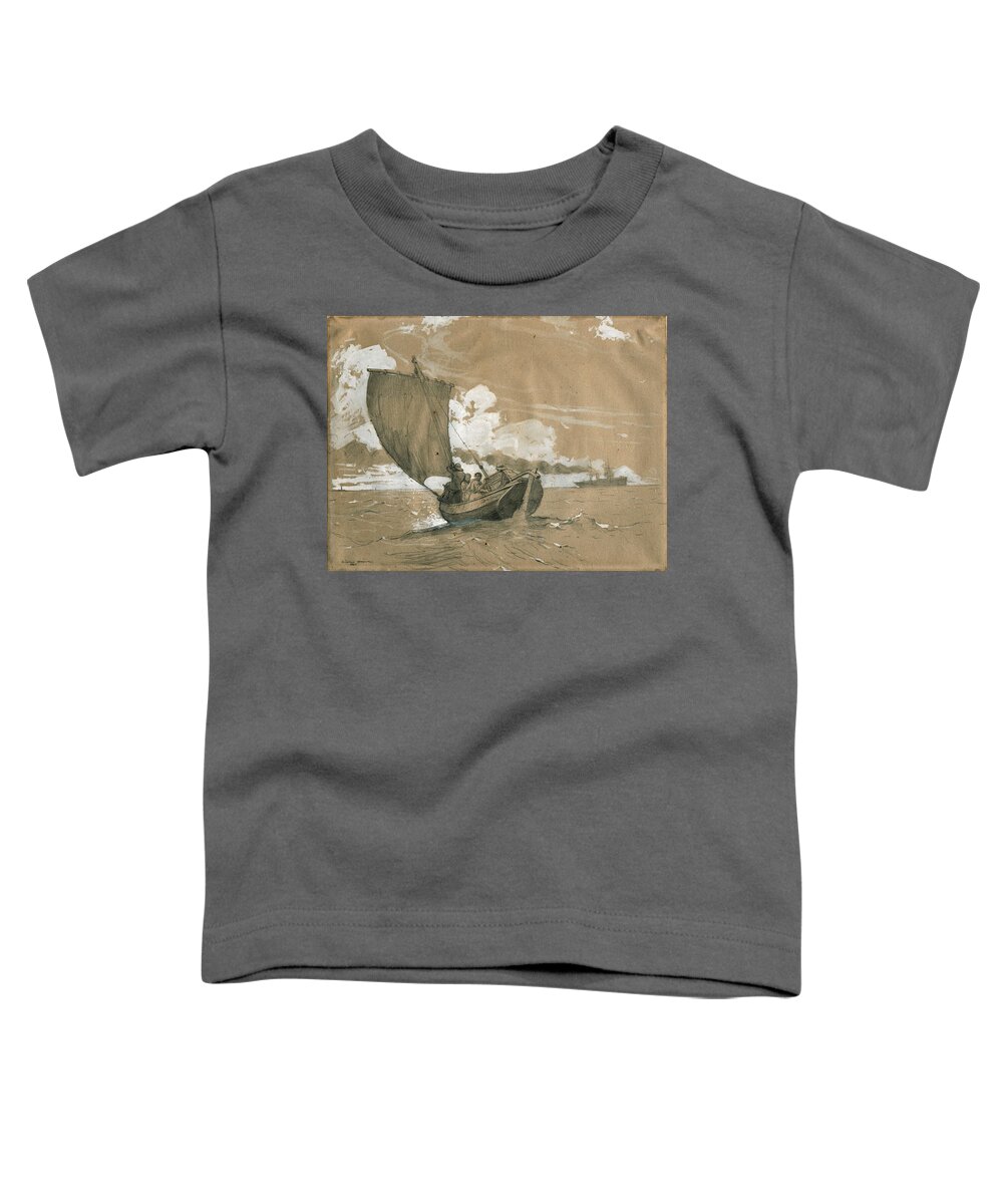 Winslow Homer Toddler T-Shirt featuring the glass art Fishing off Scarborough by Winslow Homer