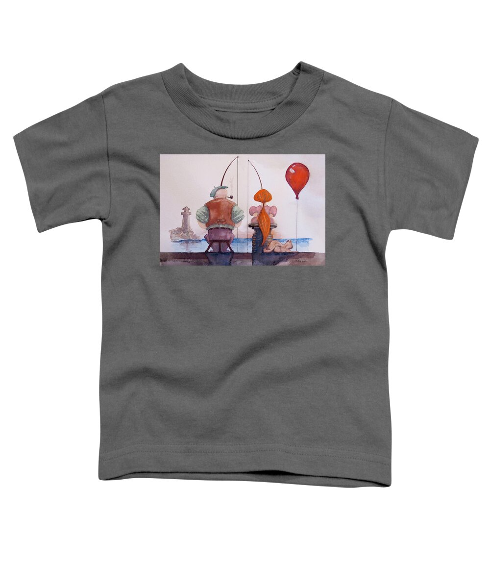 Fishing With Grandpa Toddler T-Shirt featuring the painting Fishing With Grandpa by Geni Gorani