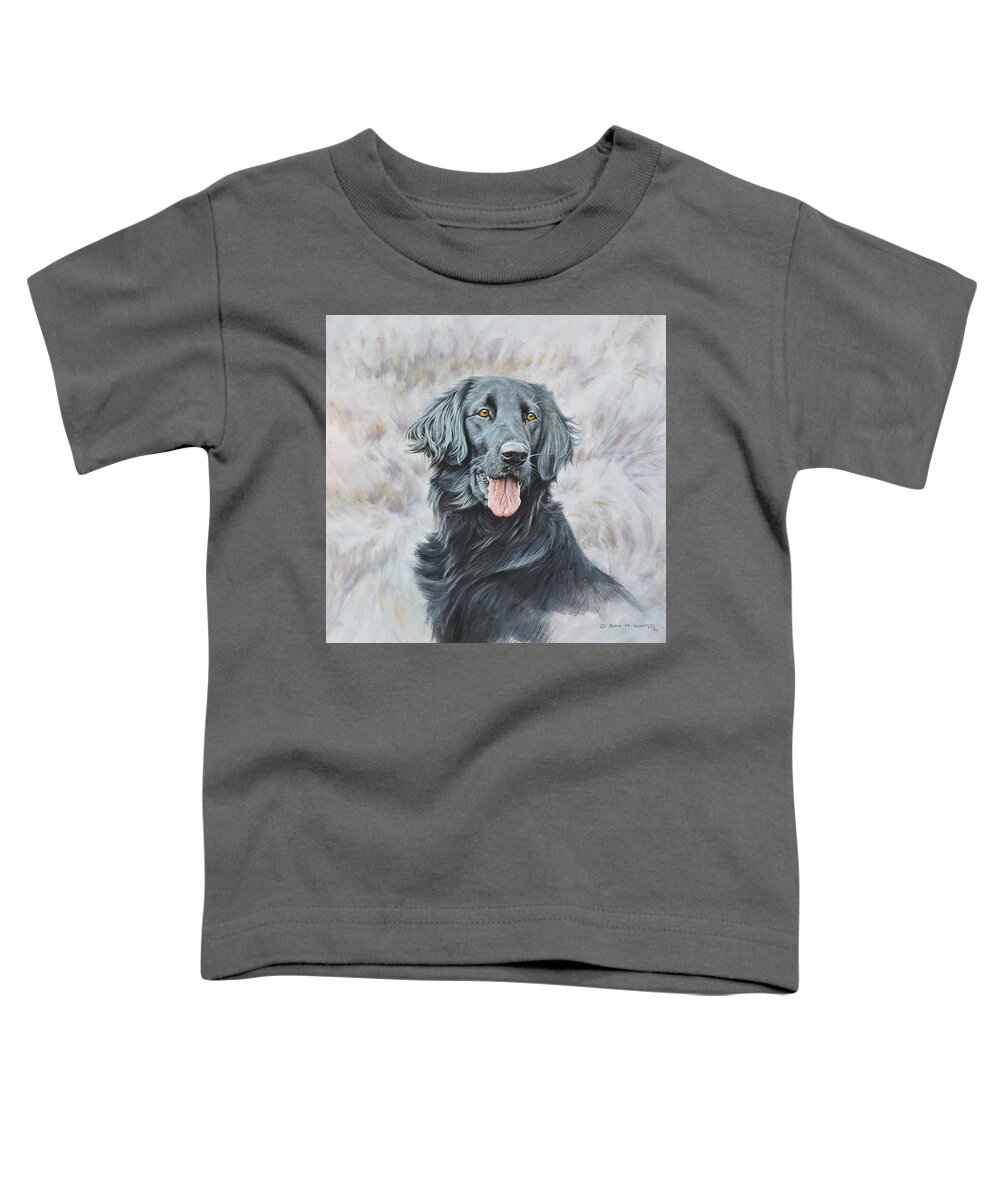 Dog Toddler T-Shirt featuring the painting Flat Coated Retriever Portrait by Alan M Hunt