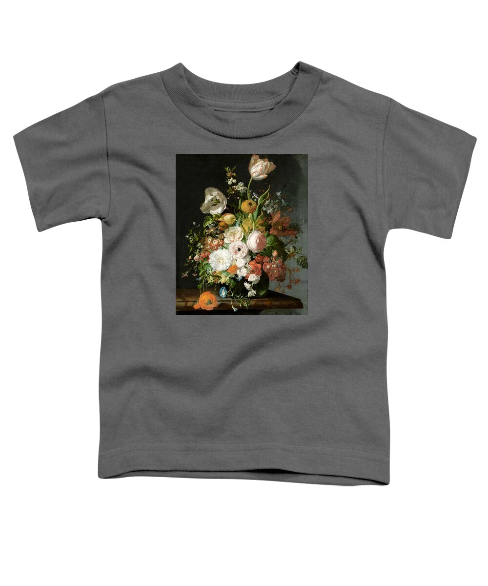 Still Life Toddler T-Shirt featuring the painting Flowers in a Glass Vase by Rachel Ruysch