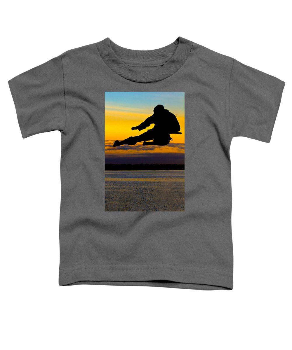 Photography Toddler T-Shirt featuring the photograph Flying Kick over Muskegon Lake by Frederic A Reinecke