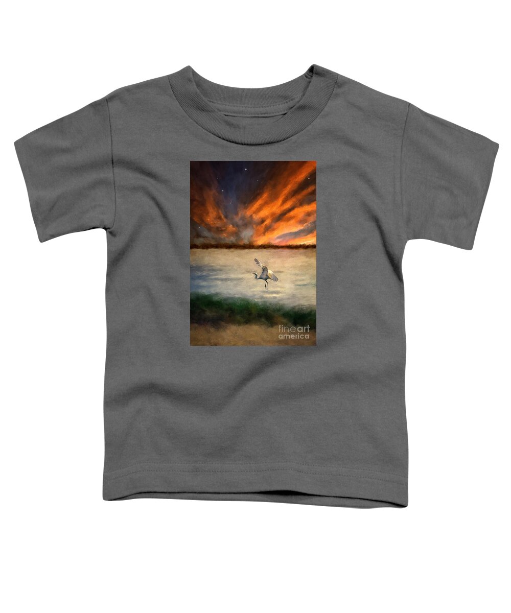 Egret Toddler T-Shirt featuring the digital art For Just This One Moment by Lois Bryan
