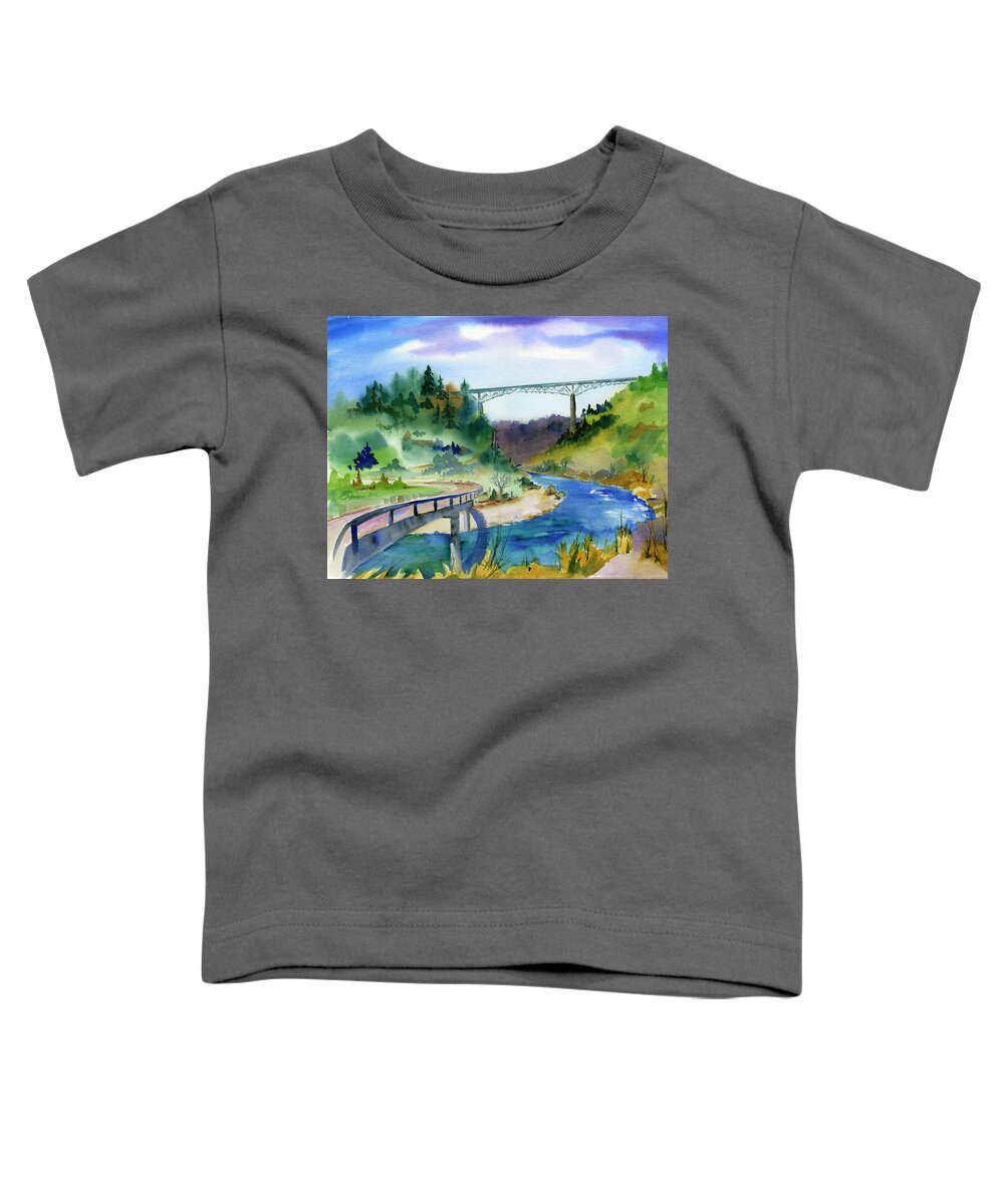Foresthill Bridge Toddler T-Shirt featuring the painting Foresthill Bridge #2 by Joan Chlarson
