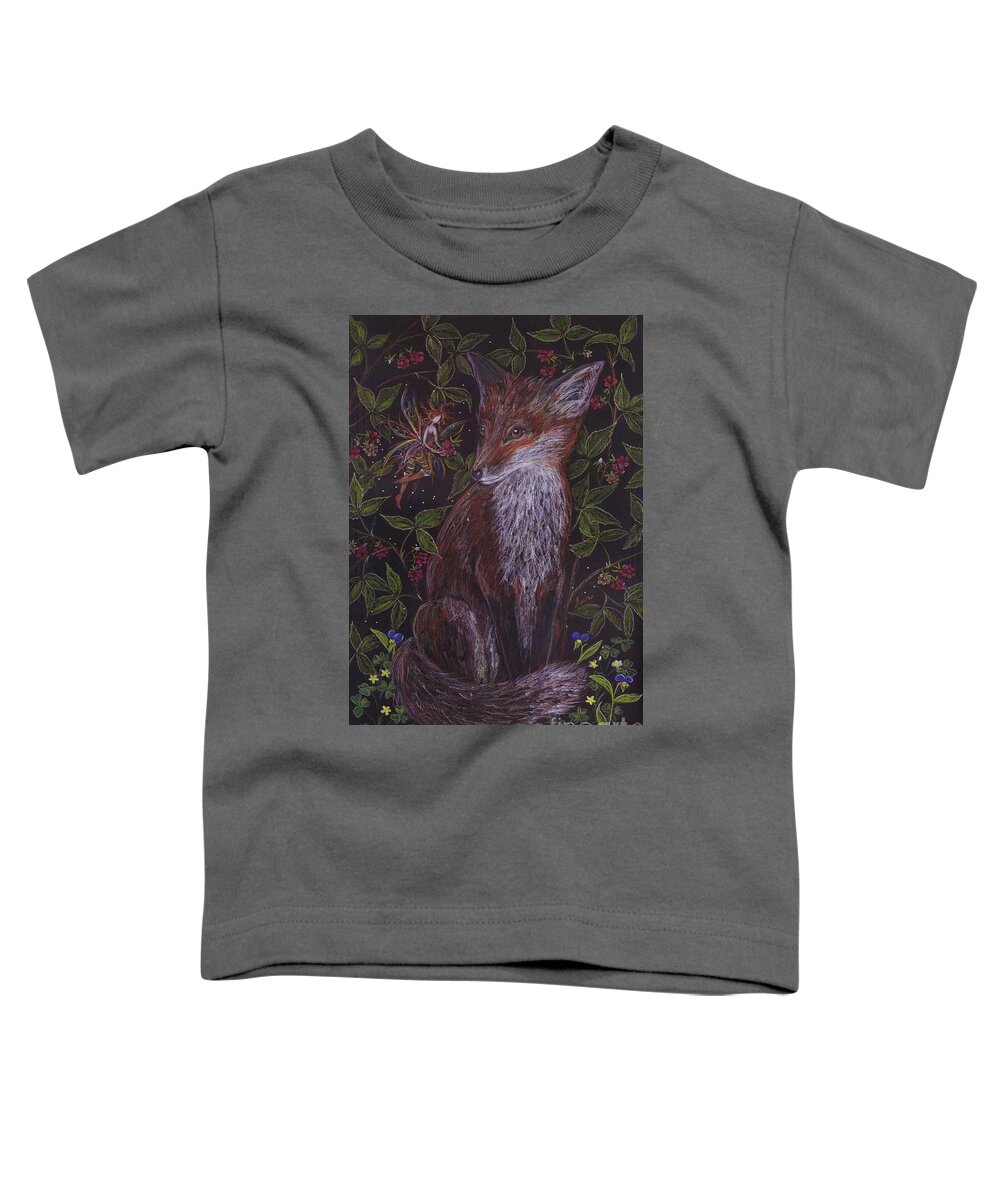 Fox Toddler T-Shirt featuring the drawing Fox In The Berry Bushes by Dawn Fairies