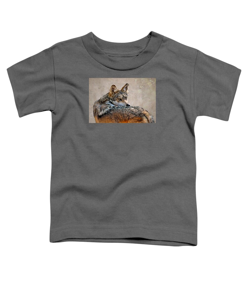 Wolves Toddler T-Shirt featuring the mixed media From Out Of The Mist by Elaine Malott