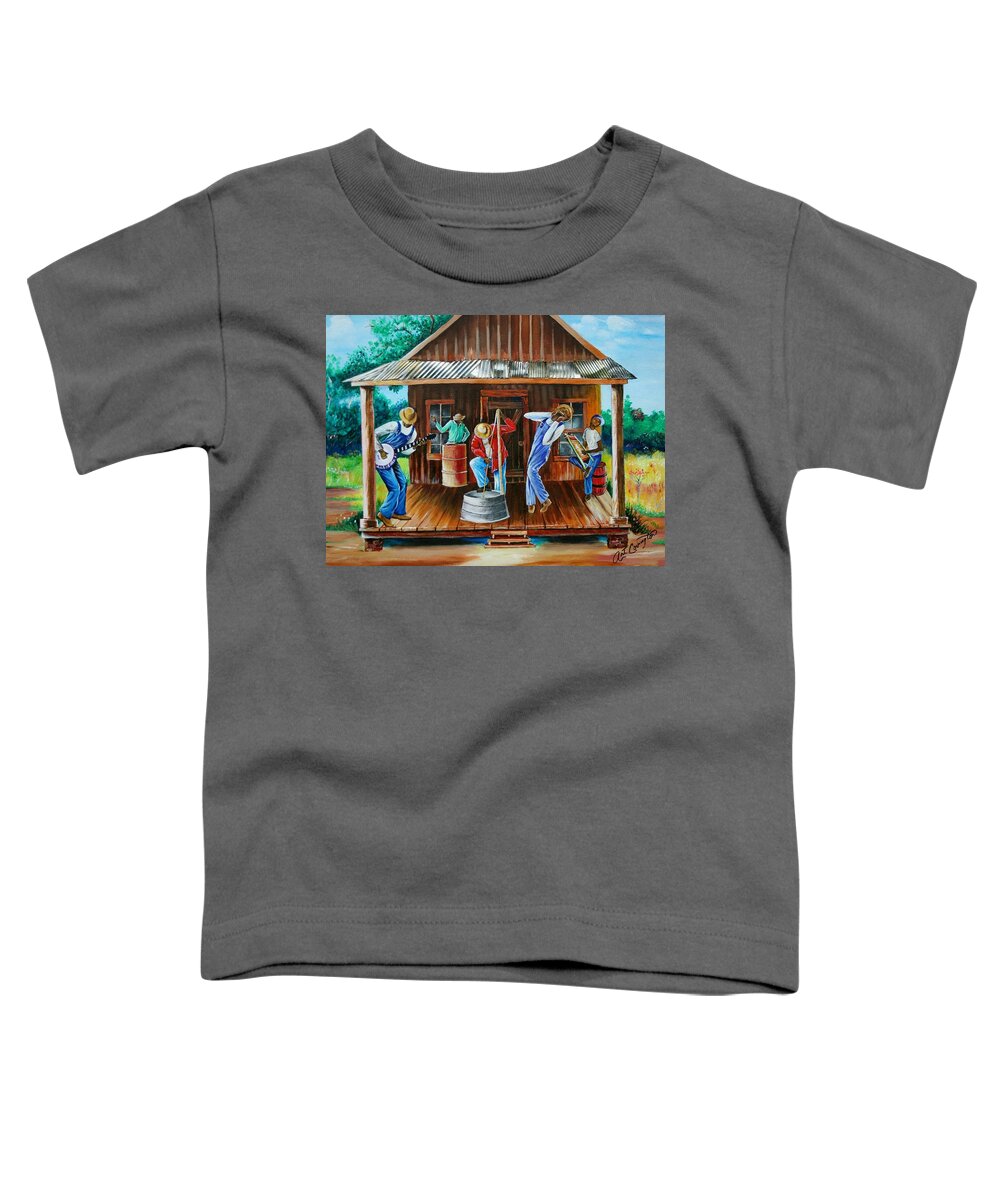  Black Toddler T-Shirt featuring the painting Front Porch Jamming by Arthur Covington
