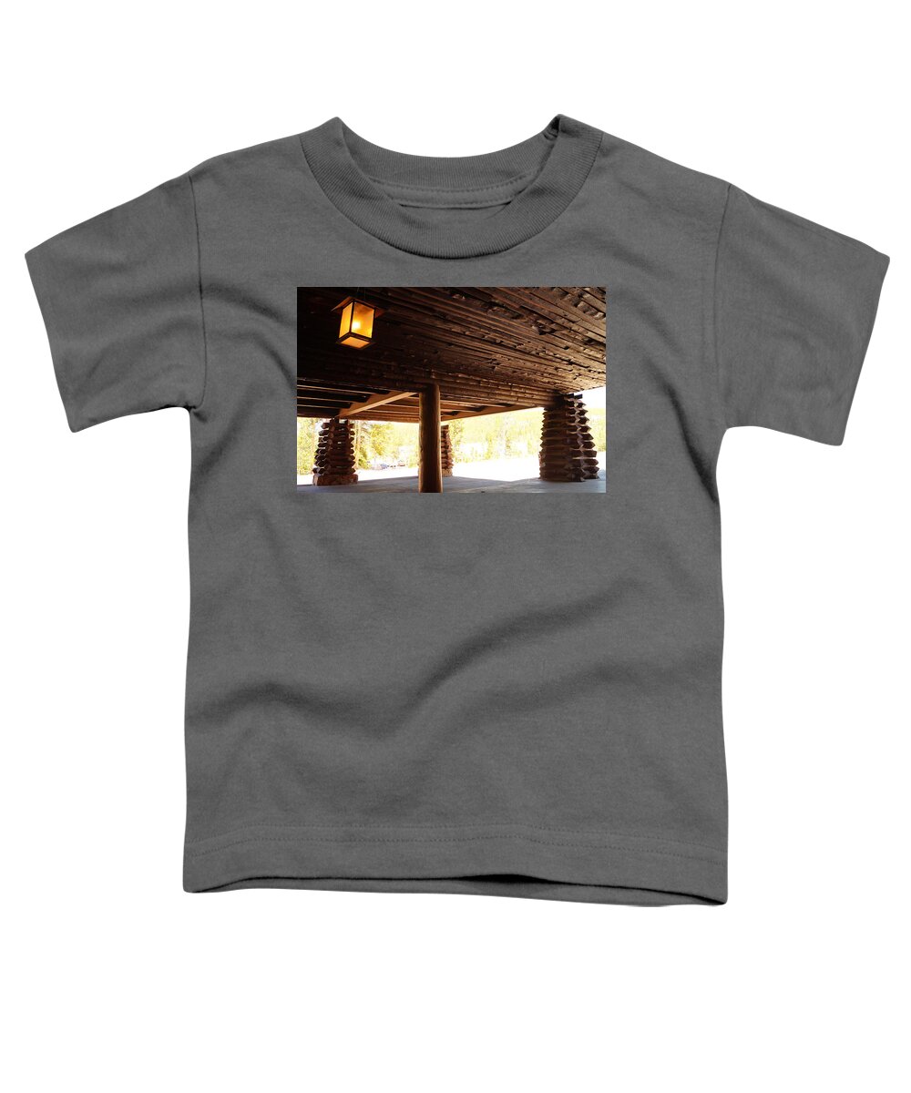 Architecture Toddler T-Shirt featuring the photograph Front Porch of Old Faithful Inn by Beth Collins